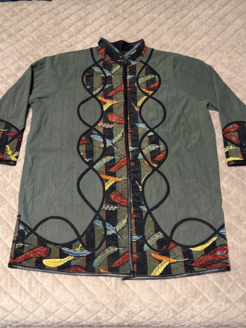 Vintage Koos Of Course Reversible Quilted Jacket Feather Art